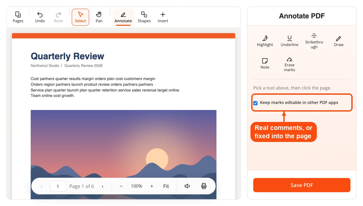 Keep marks editable option
