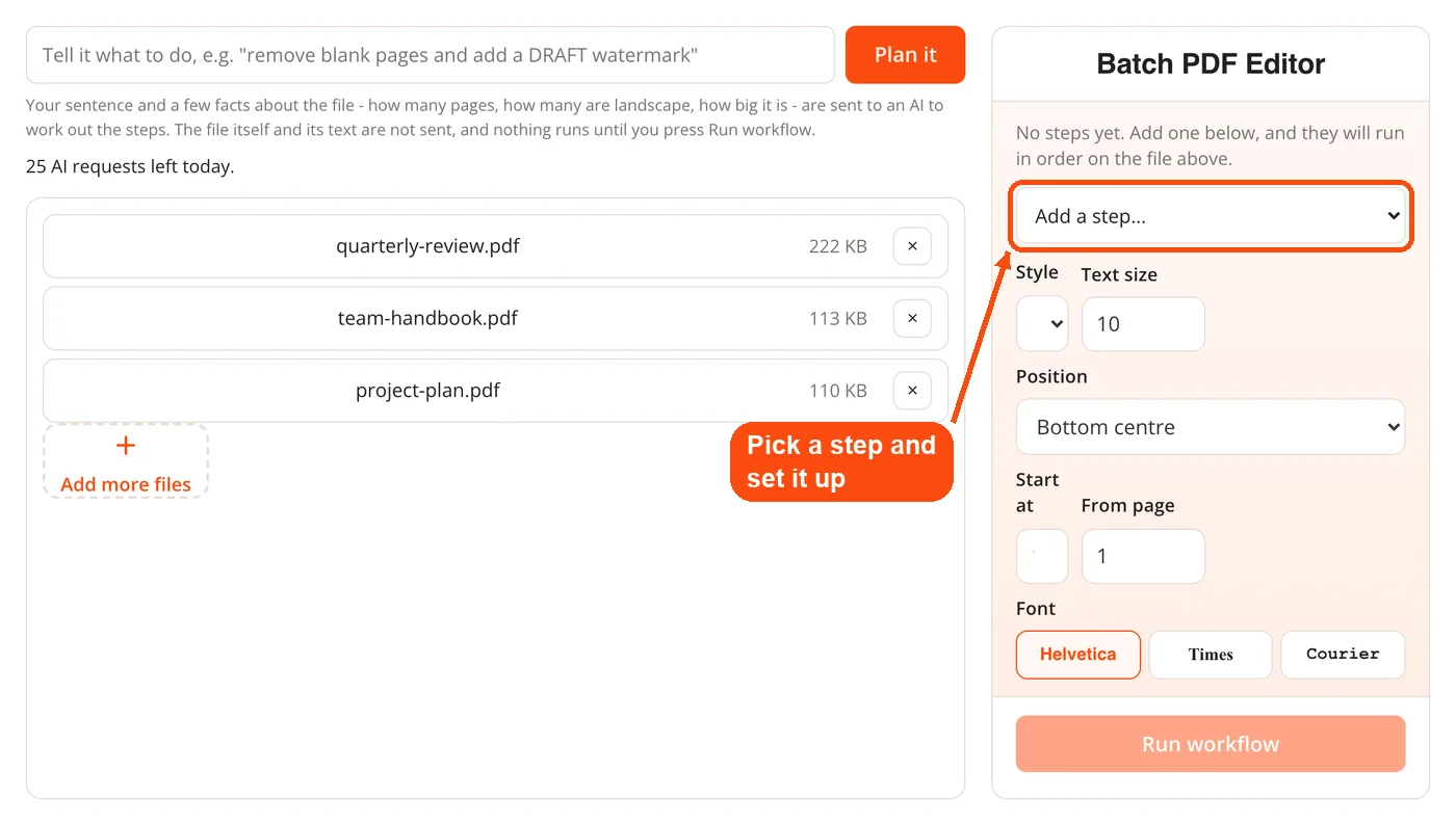 Page numbers step and its settings