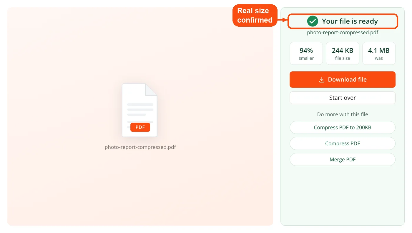 Rebuilt PDF with its real size checked