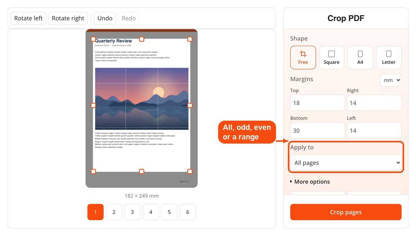Apply to option for choosing pages