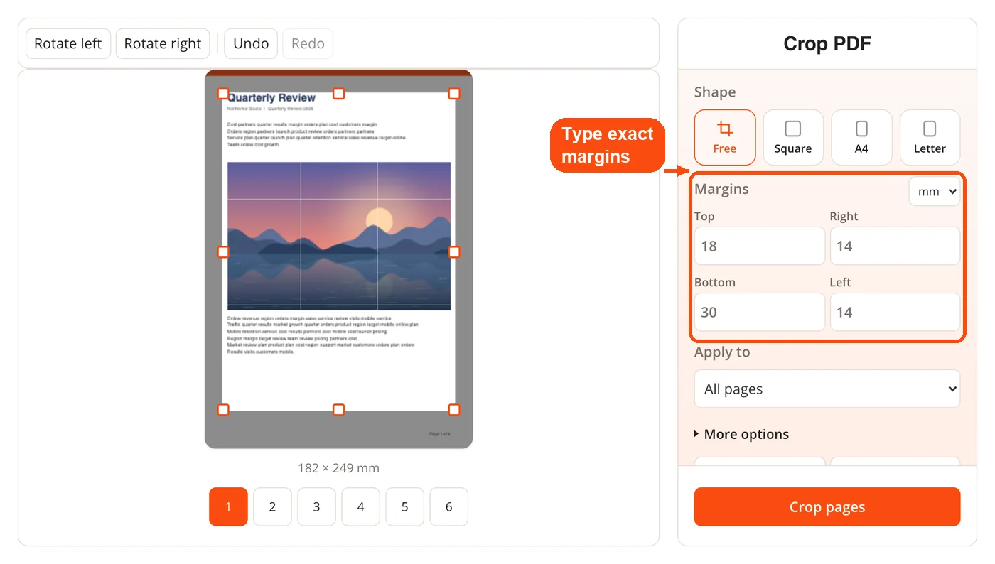 Margin boxes for an exact crop