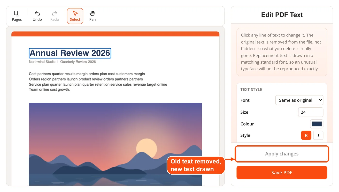 Apply changes button
