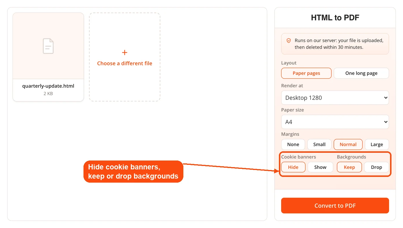 Cookie banner and background options
