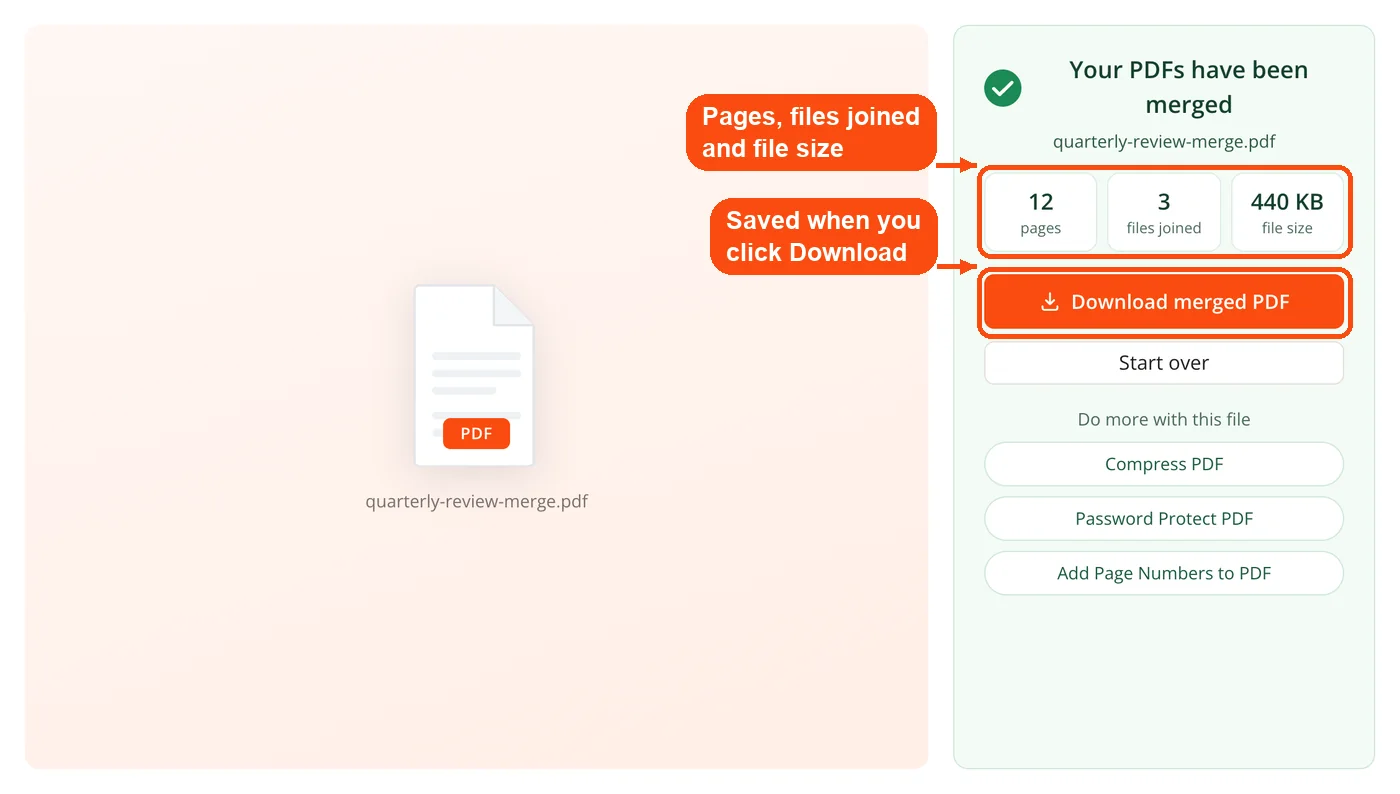 Merge summary with pages, files and size