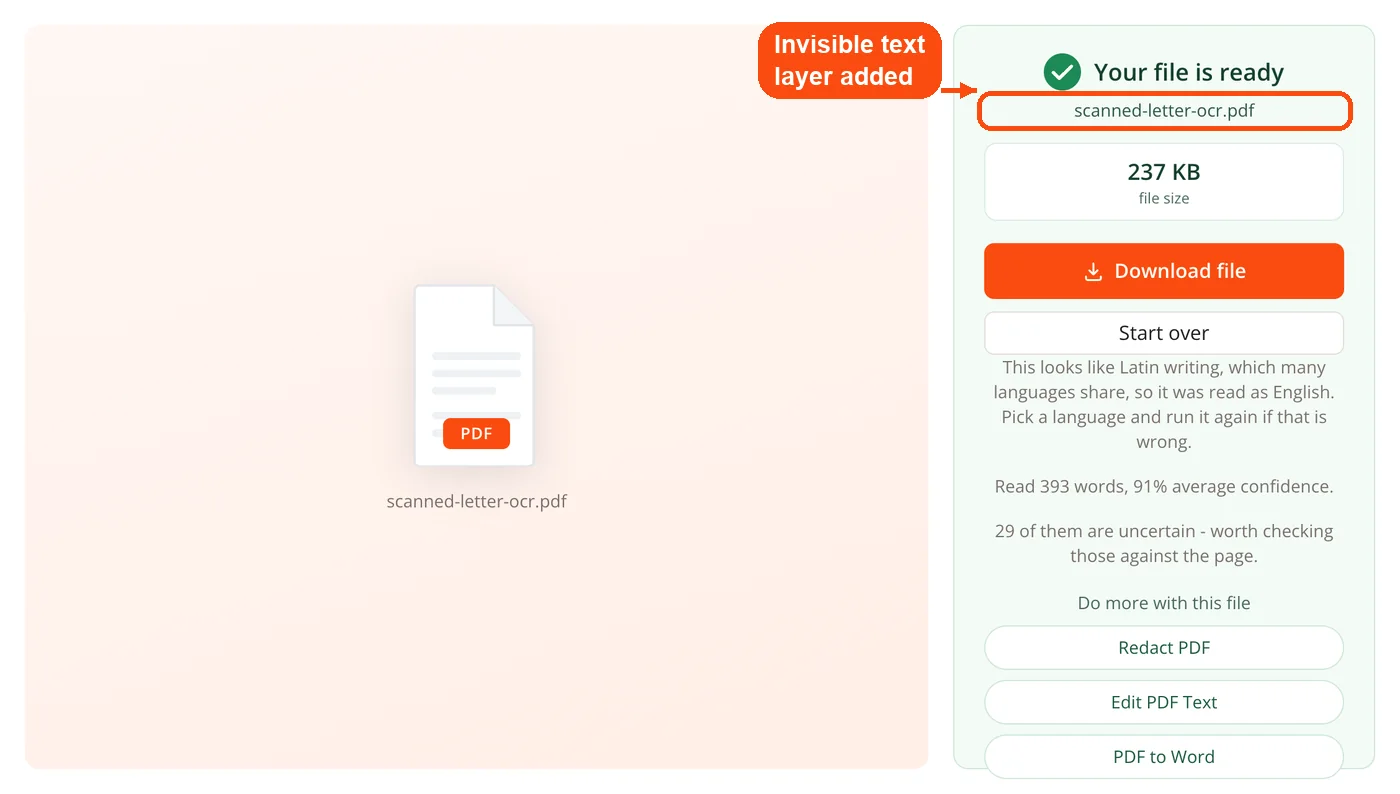 Searchable PDF in the result