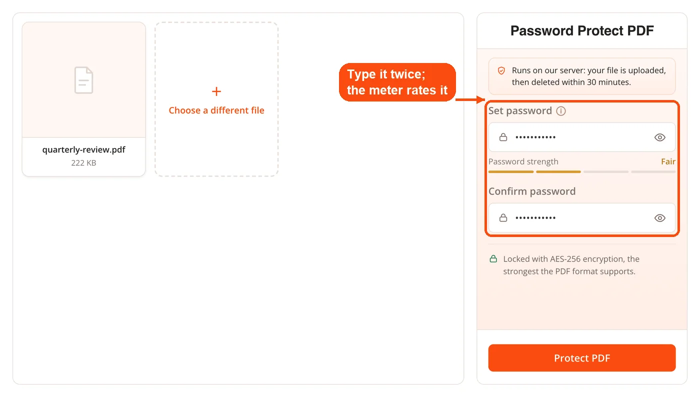 Password and confirm password boxes