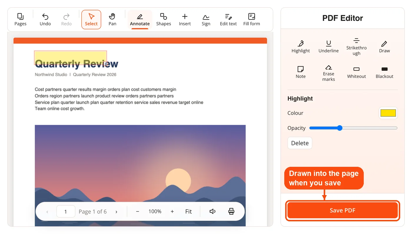 Save PDF button