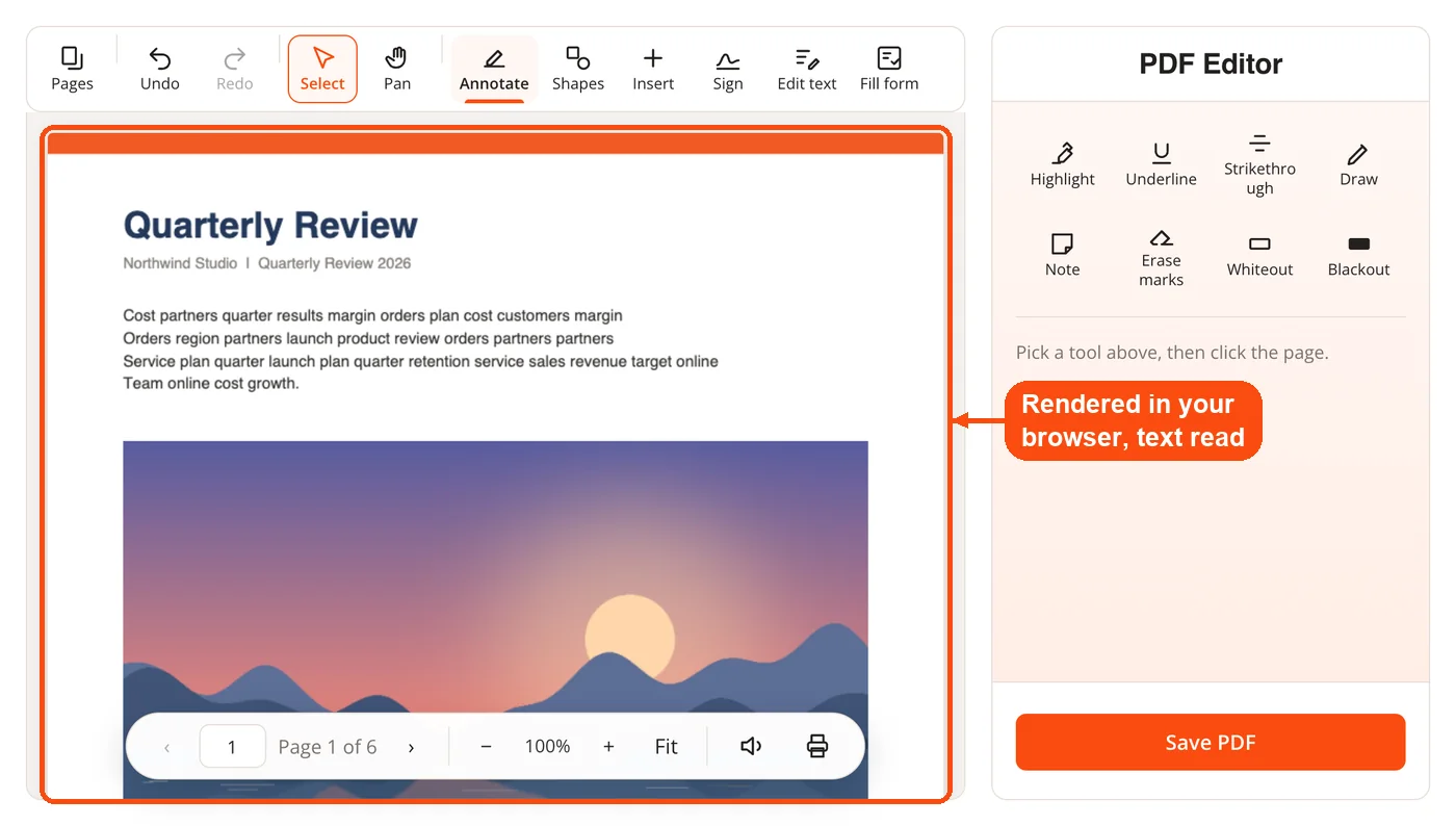 PDF page opened in the editor