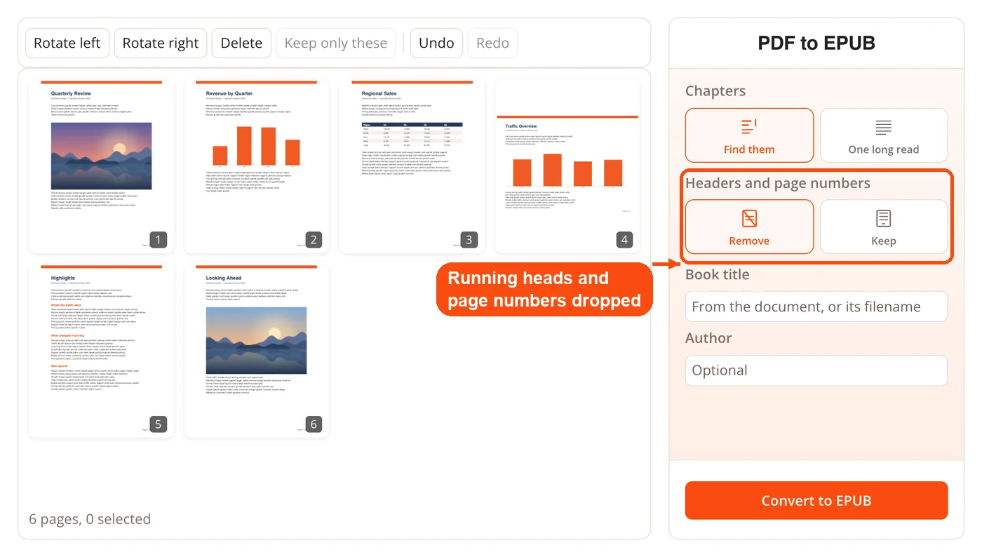 Headers and page numbers option