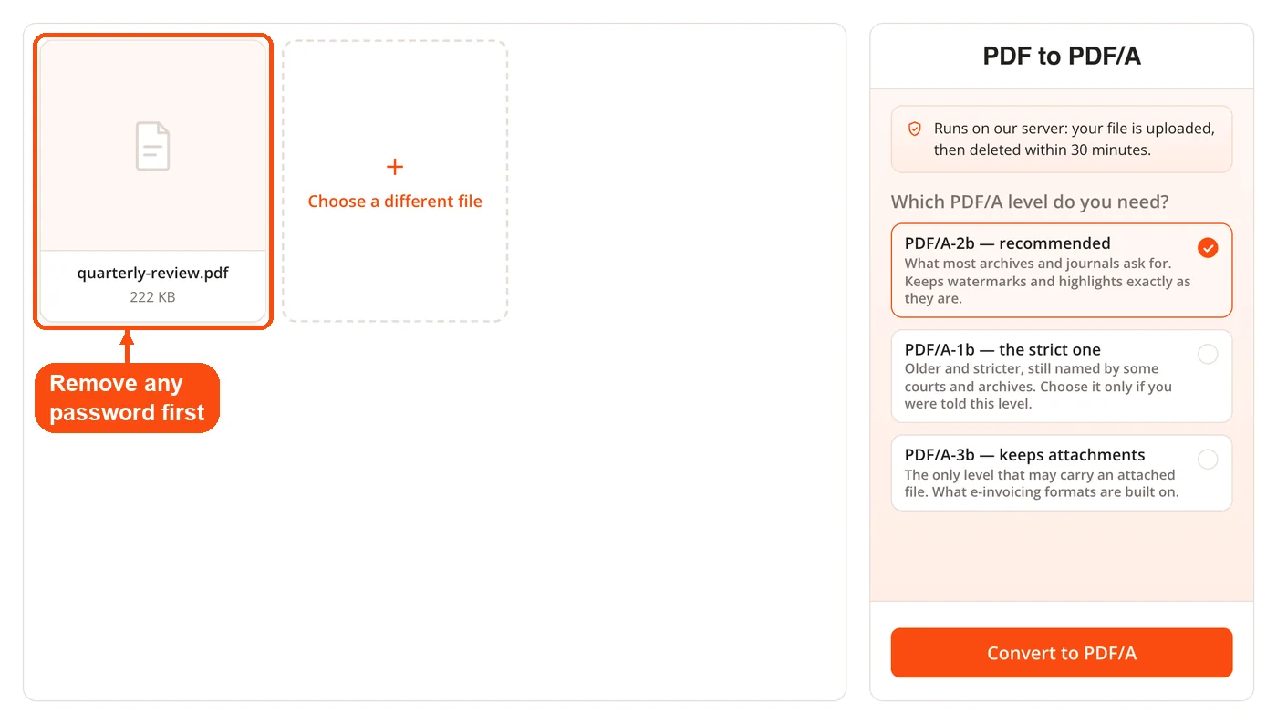 PDF added for PDF/A conversion