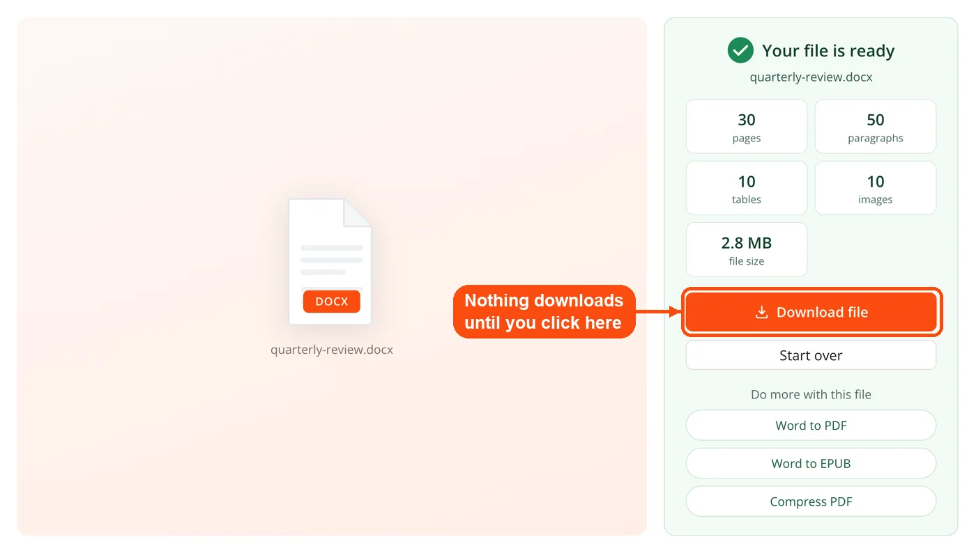 Download button for the finished Word file