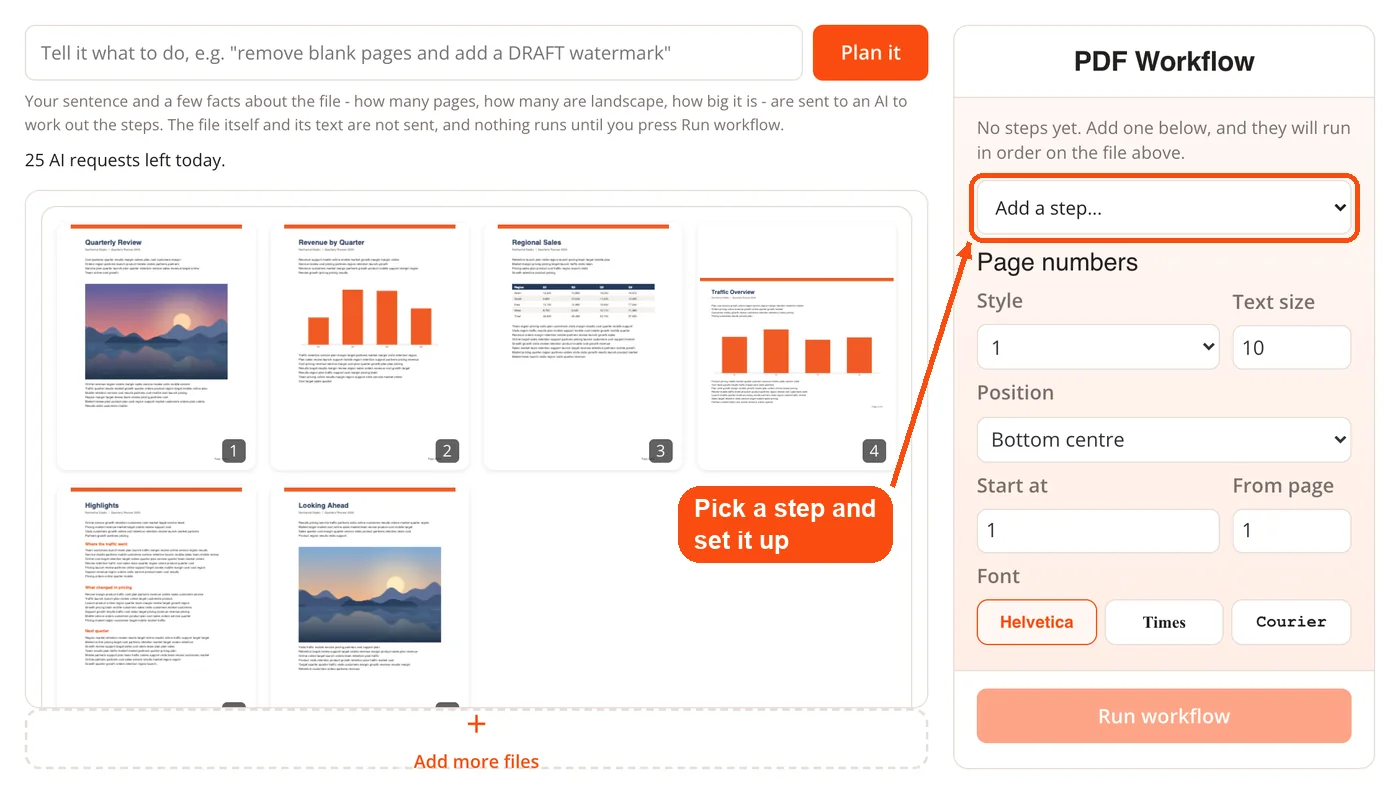 Page numbers step and its settings