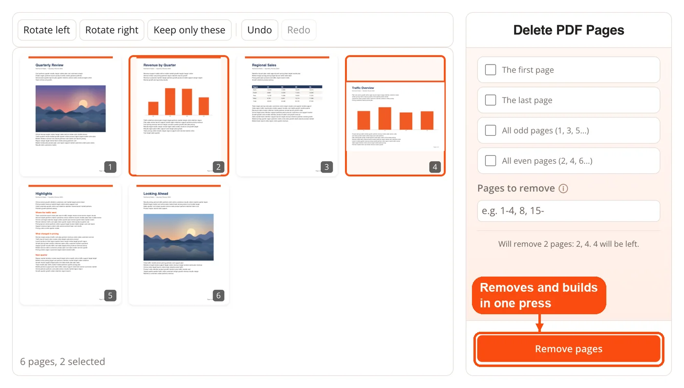 Remove pages button