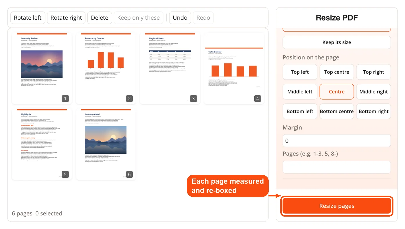 Resize pages button