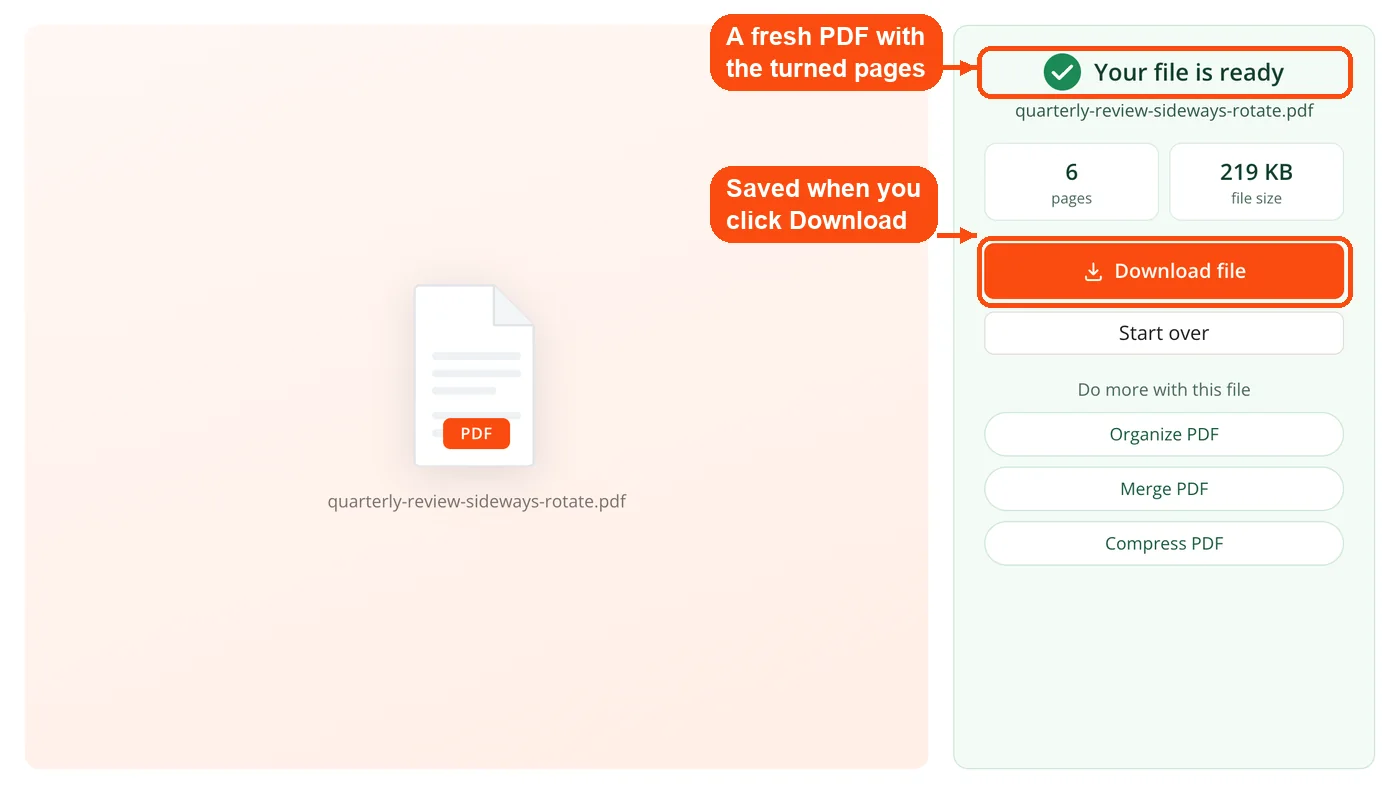 Result panel with the rotated PDF