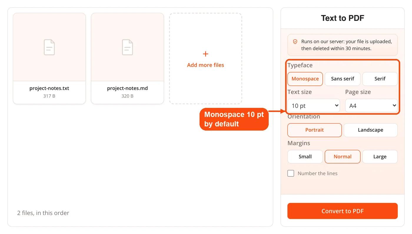 Typeface and text size options