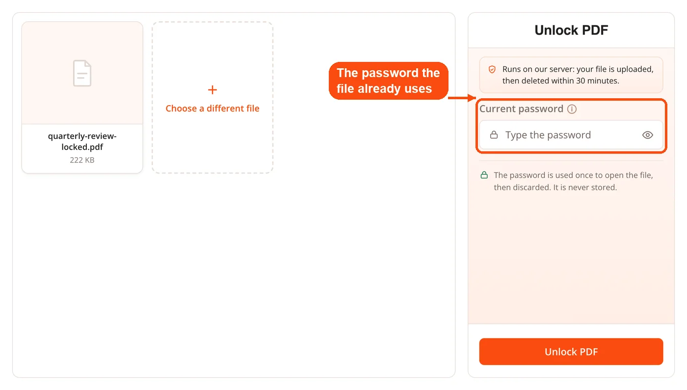 Password box for the locked PDF