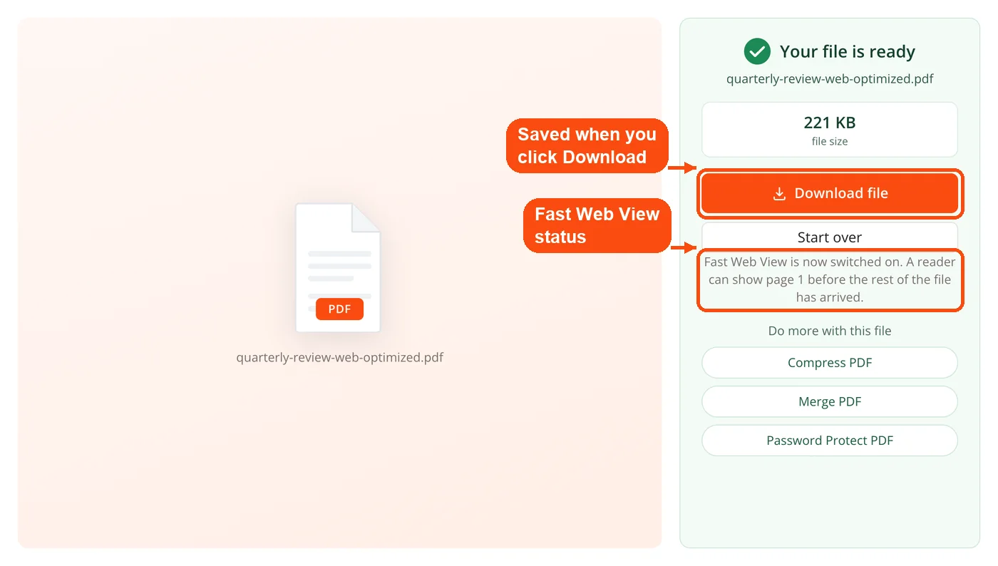 Fast Web View status in the result