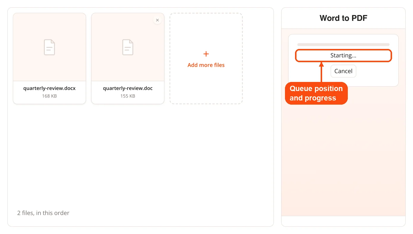 Queue position while files upload